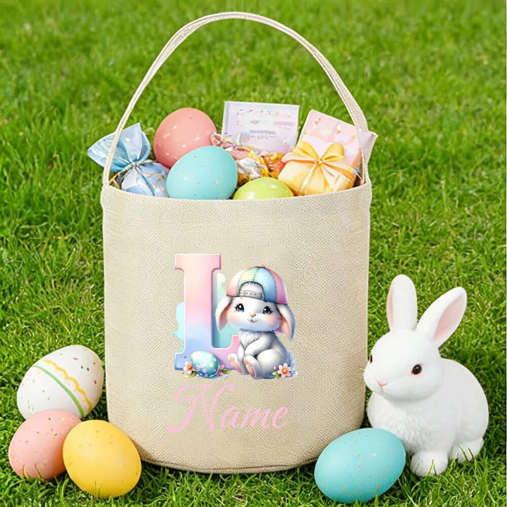 Personalized Bunny Easter Basket for Kids – Custom Name Bag