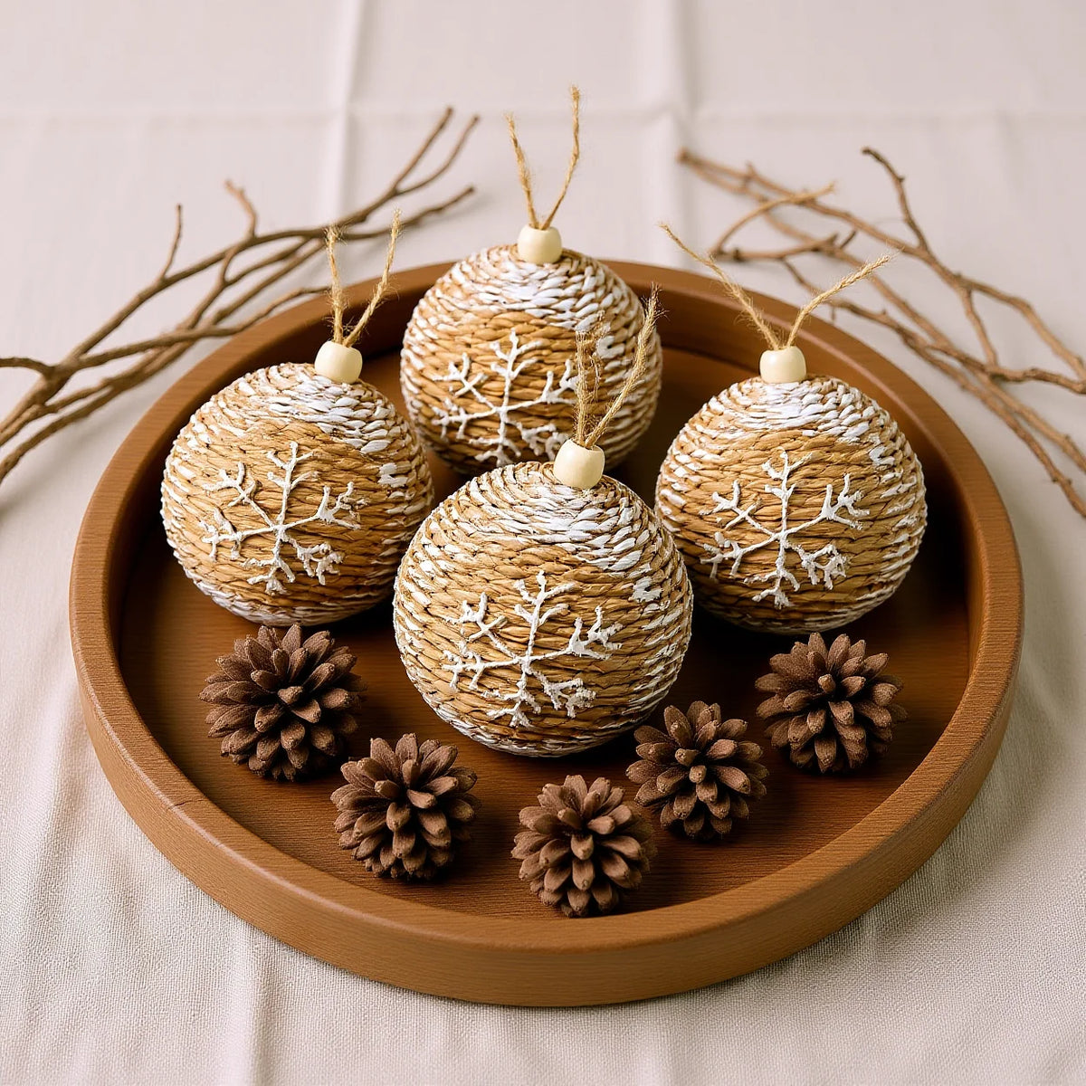 Rustic Christmas Ball Ornaments 12-Piece Jute Foam Set