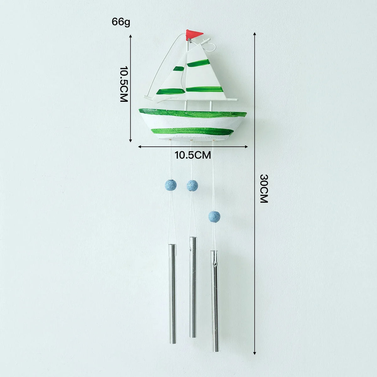 Mediterranean Sailboat Wind Chime – Metal & Wood Hanging Decor