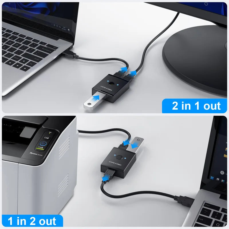 USB 3.0 Bidirectional Switch Hub – 1 Input 2 Output Splitter