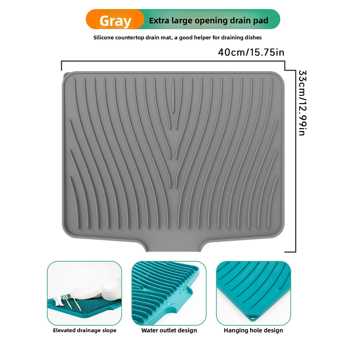 Silicone Dish Drying Mat – Food-Grade Sloped Drain Pad 40/50CM
