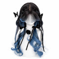 Black Blue Gradient Lolita Wig – Long Curly Waves & Air Bangs