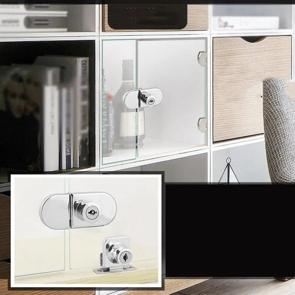 Punch-Free Glass Cabinet Door Lock | Zinc Alloy Sliding Lock