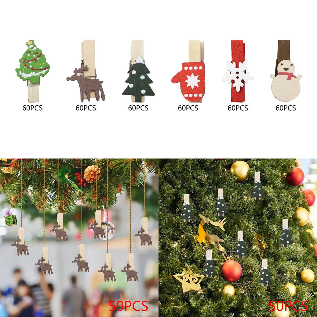 50-Piece Christmas Wooden Clips – DIY Holiday Craft Pins