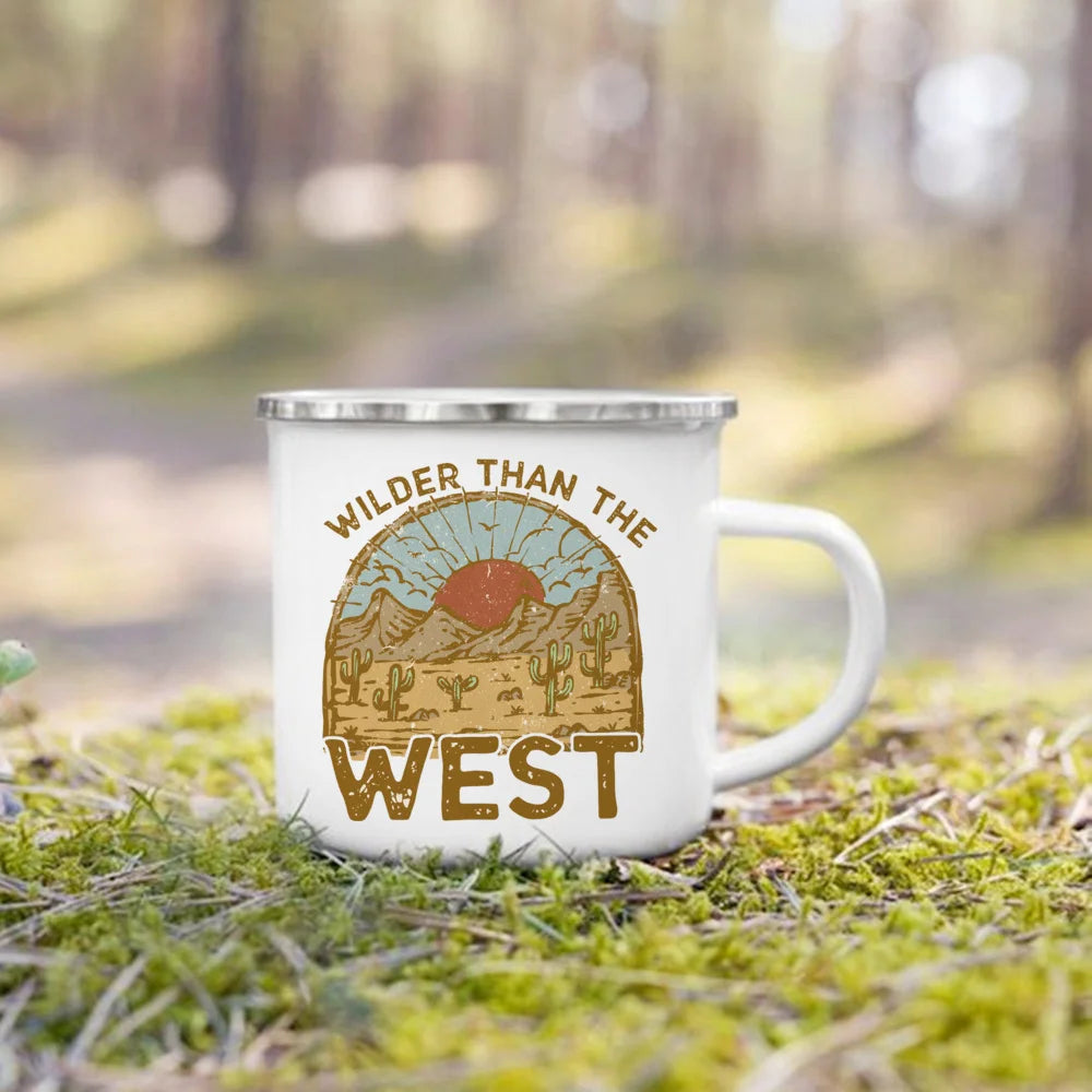 West Cowboy Camping Enamel Mug – Campfire Adventure Gift