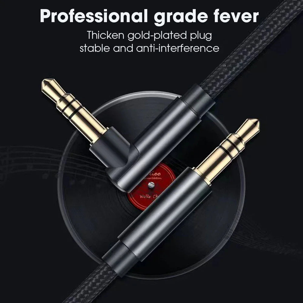 3.5mm 90° Elbow to Straight Male Braided Nylon Aux Audio Cable