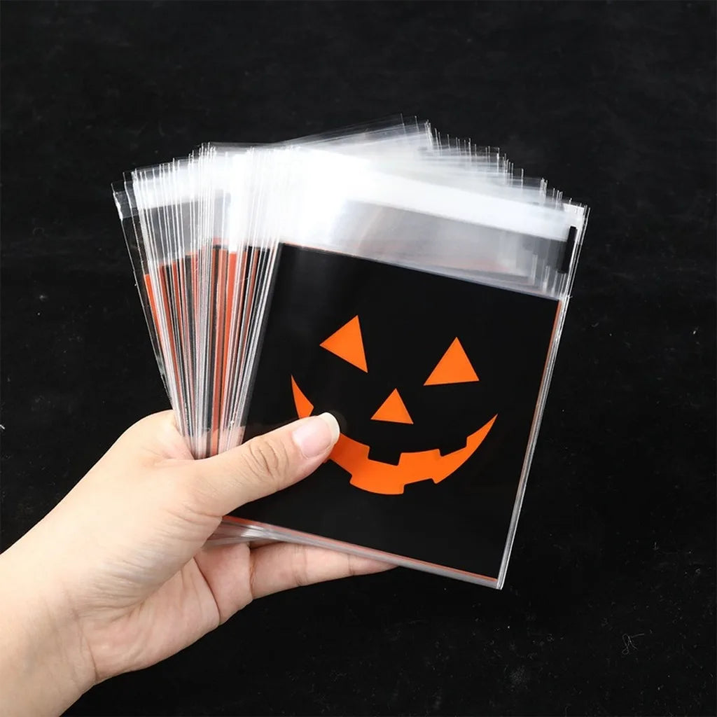 Halloween Pumpkin Self-Sealing Treat Bags – 50/100 Pack