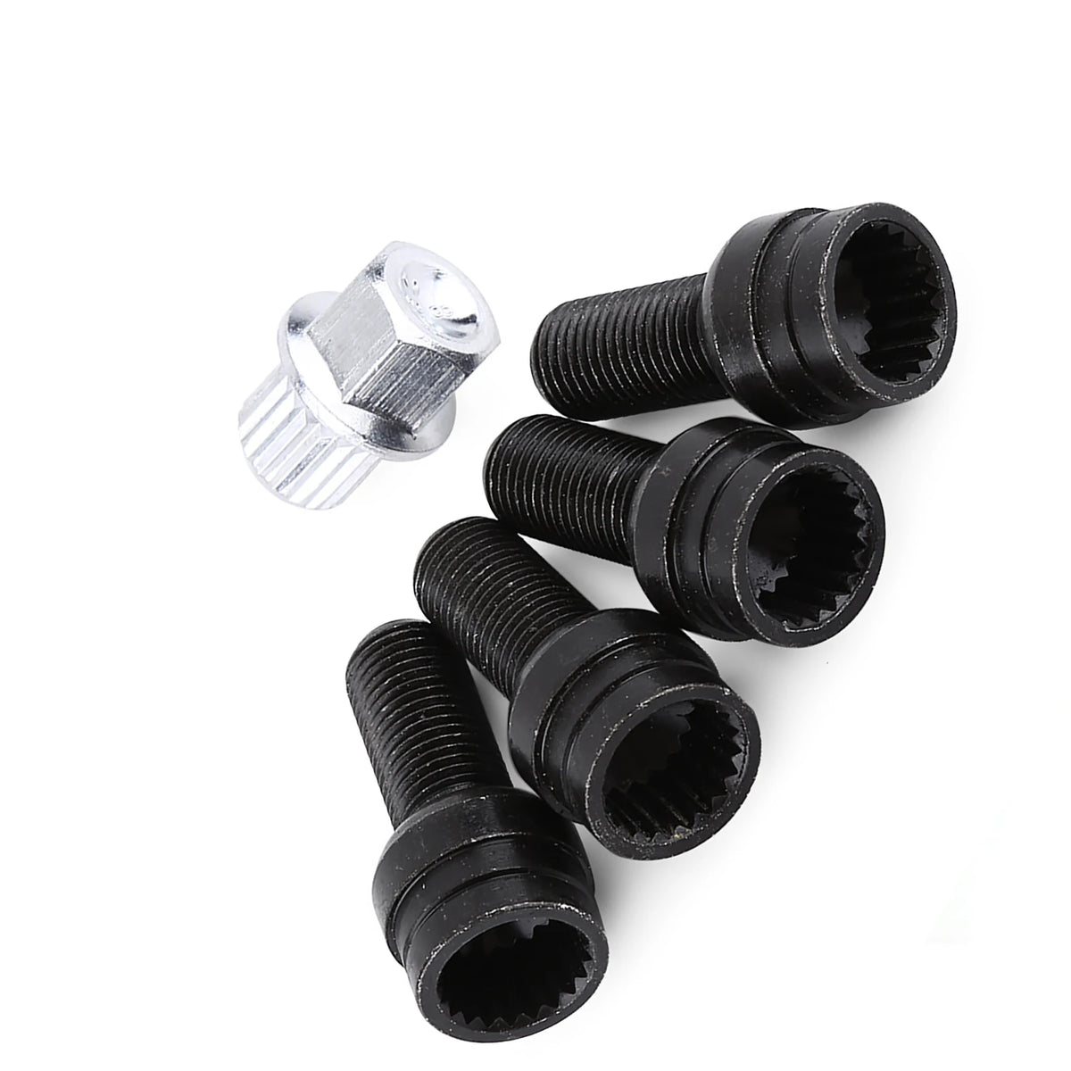 M14x1.5 Black Steel Wheel Lug & Anti-Theft Locking Nut Set + Key
