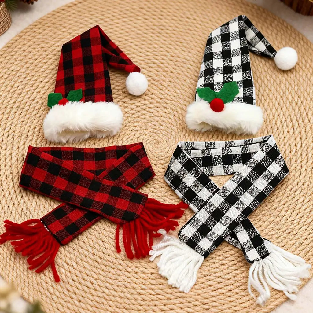 Christmas Plaid Wine Bottle Cover – Mini Scarf & Hat Set