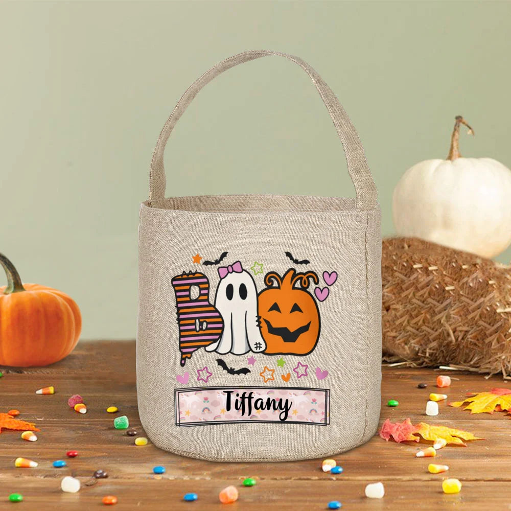 Personalized Halloween Trick or Treat Linen Bag & Bucket