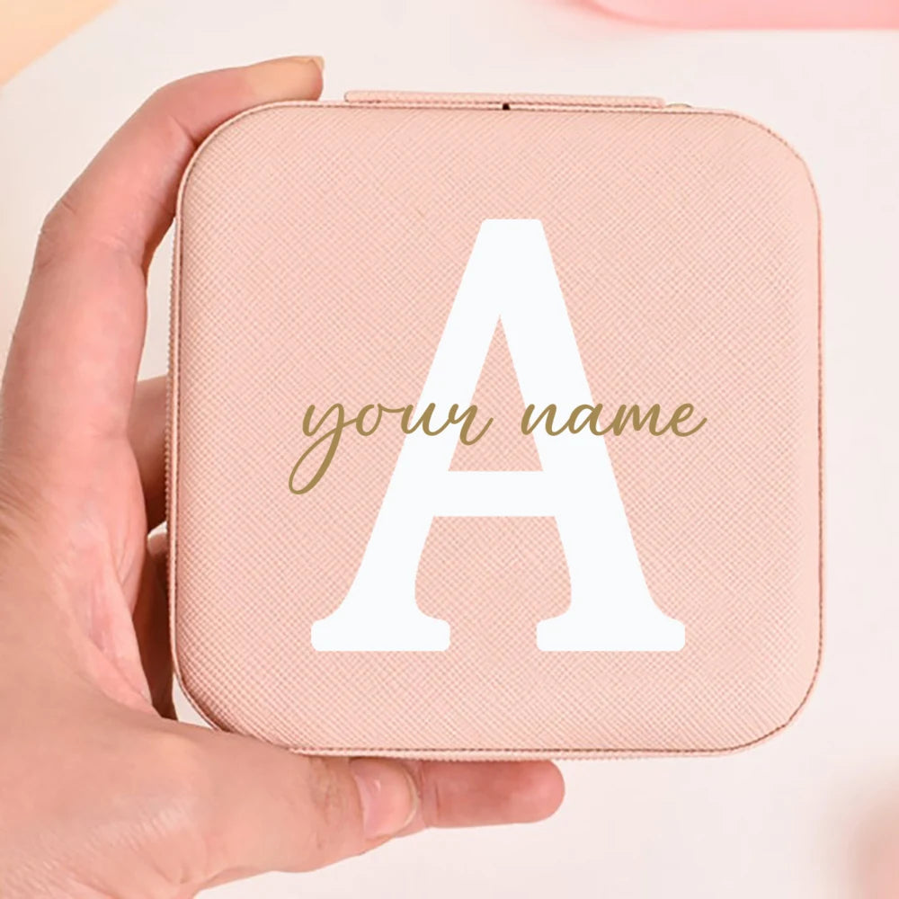 Personalized Faux Leather Jewelry Box – Custom Name & Initial