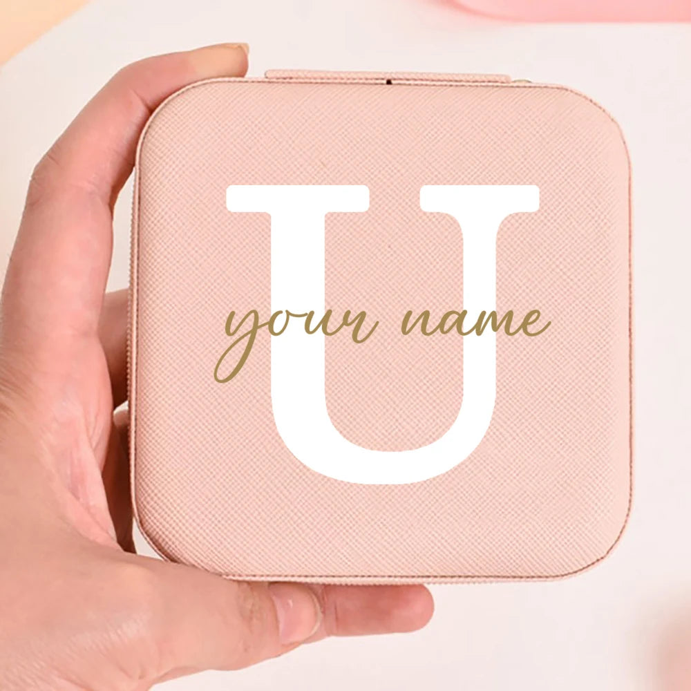 Personalized Faux Leather Jewelry Box – Custom Name & Initial