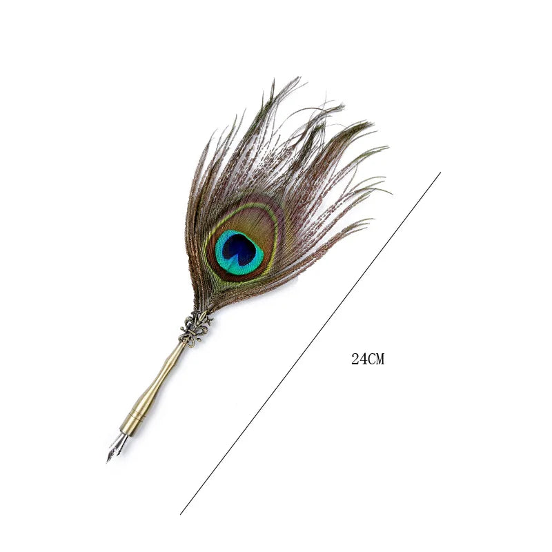 Peacock Feather Quill Dip Pen Set – Ink & 5 Nibs Gift Box