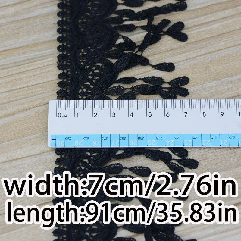 70mm Lace Fabric Ribbon Trim White Black – 1 Yard DIY Sewing