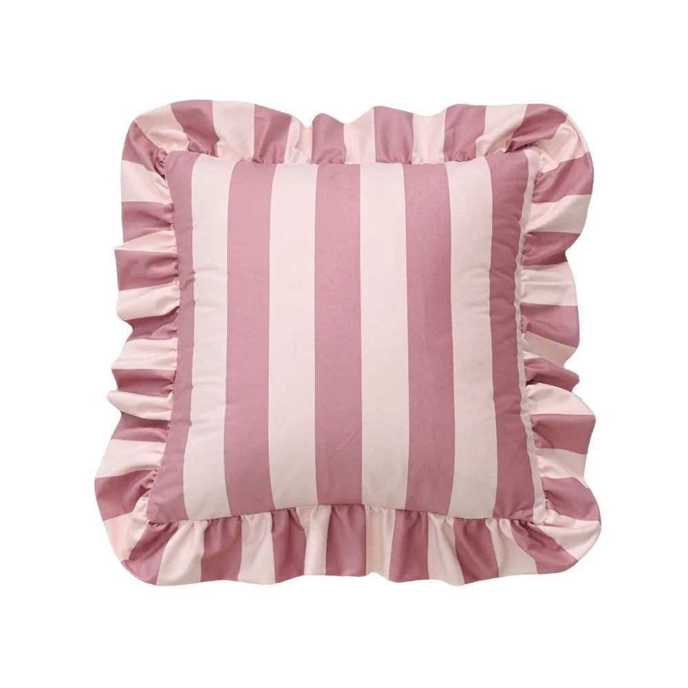 Velvet Striped Pillowcase Lotus Leaf Edge | 18x18 Home Decor
