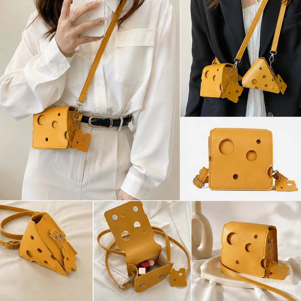 Cheese Shape Crossbody Bag – Mini PU Shoulder Purse for Women