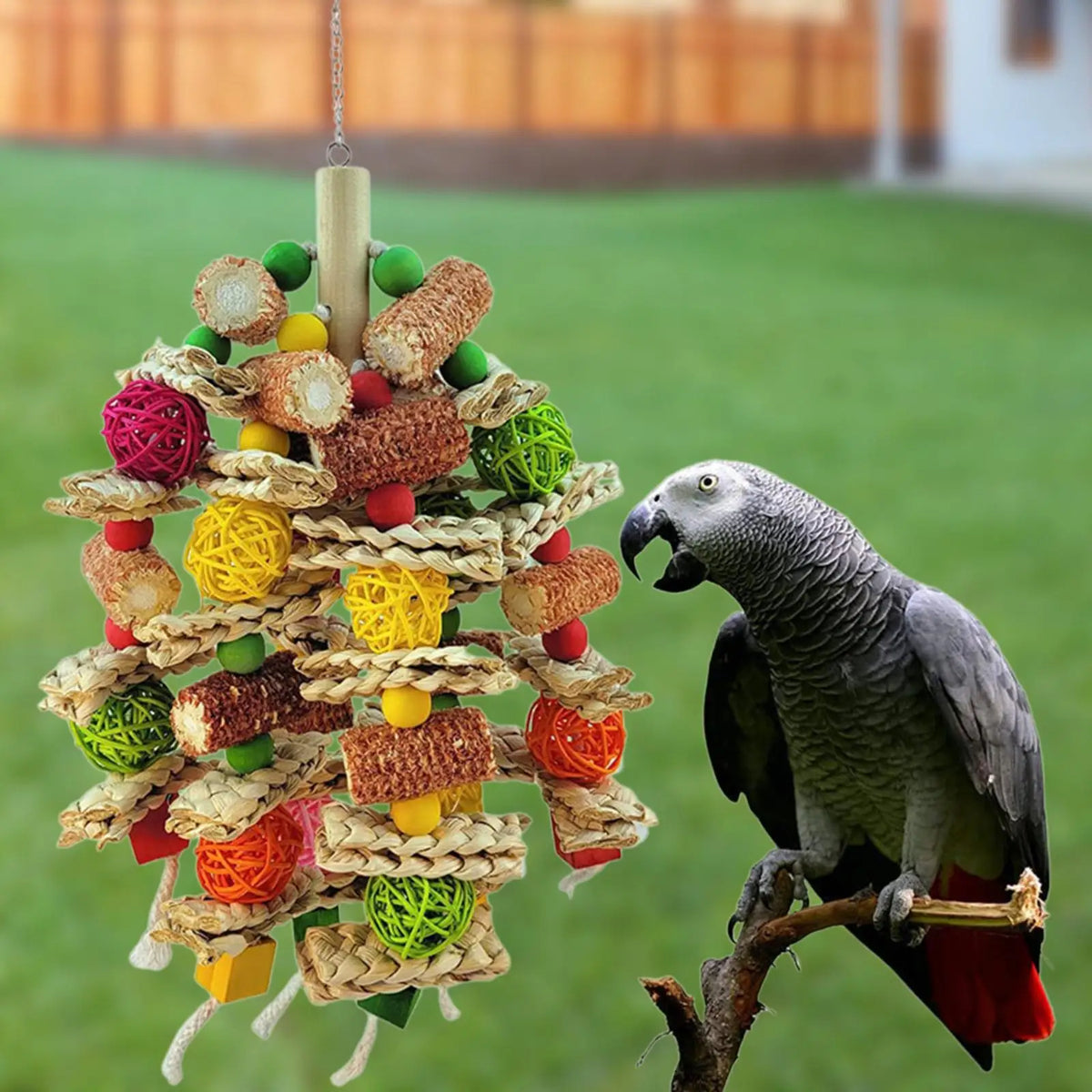 Wooden Parrot Chewing Toy – Cage Hanging Perch & Platform