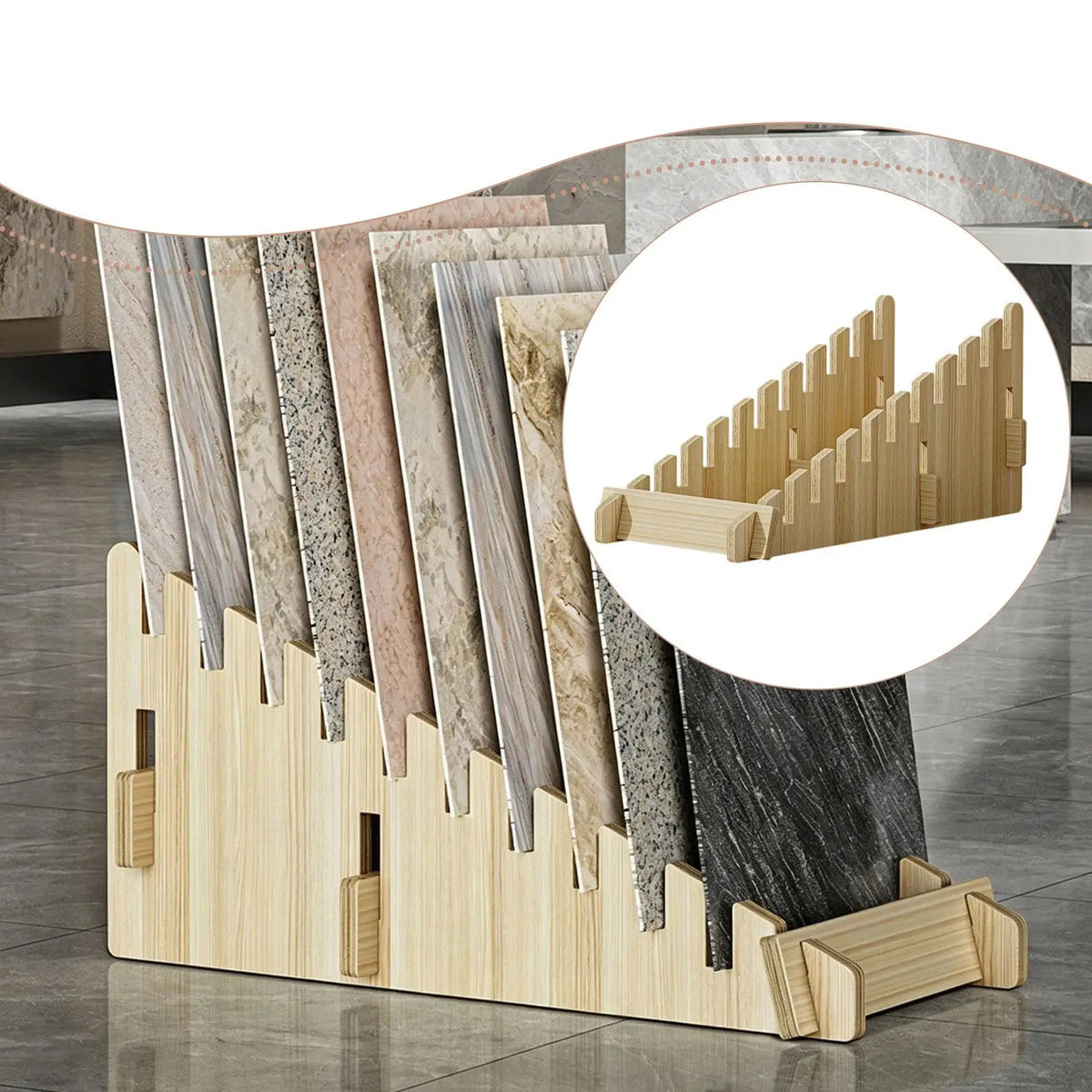 Wooden Floor Tile Display Stand – 8/10/12 Tier Rack