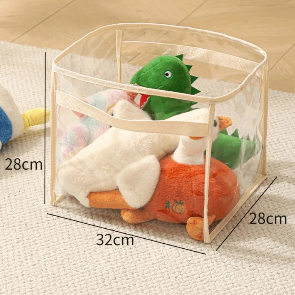 Transparent PVC Toy Storage Basket with Handle | Large Capacity
