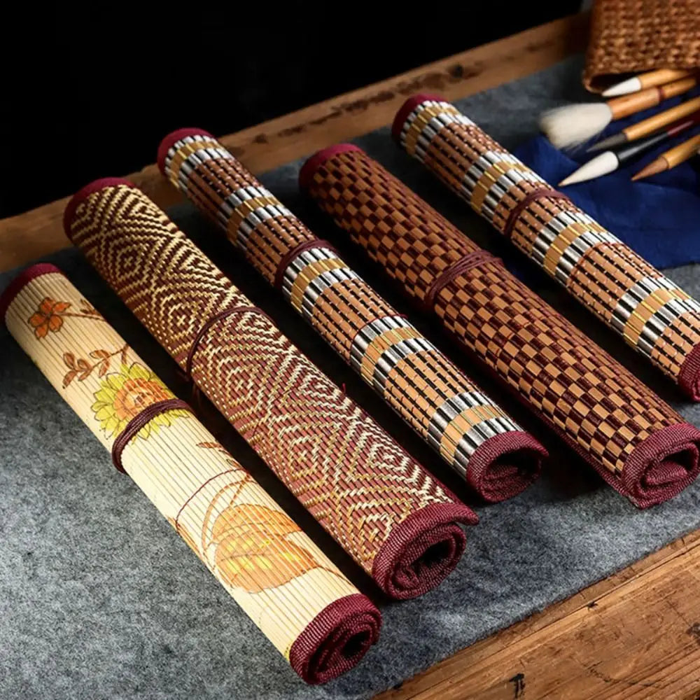 Bamboo Roll-Up Brush Holder | Calligraphy Pen Curtain Case