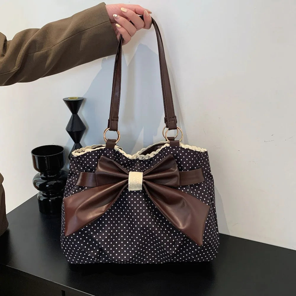 Vintage Y2K Bow Polka Dot Women's Shoulder Bag | PU Leather