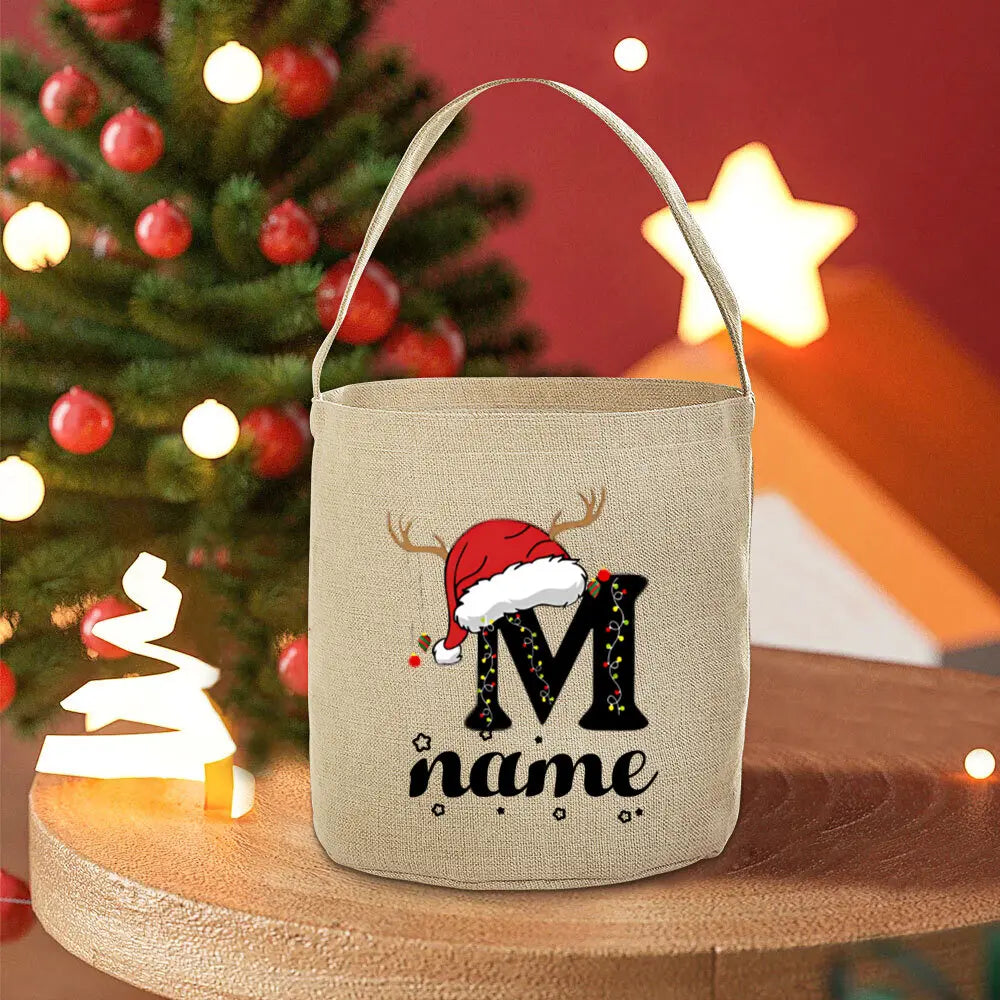 Personalized Name Christmas Sack Bag – Jute Tote for Kids