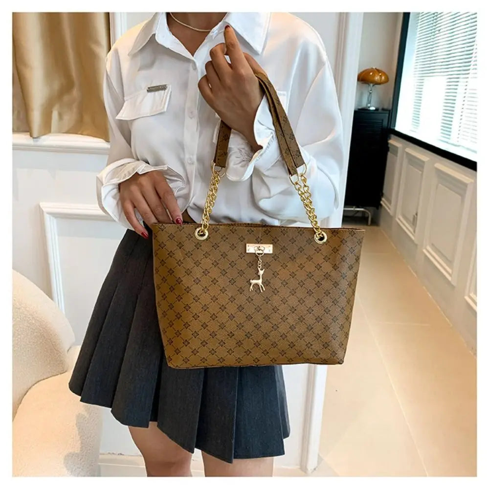 Women's PU Leather Tote Bag – Large Capacity Printed Shoulder Bag