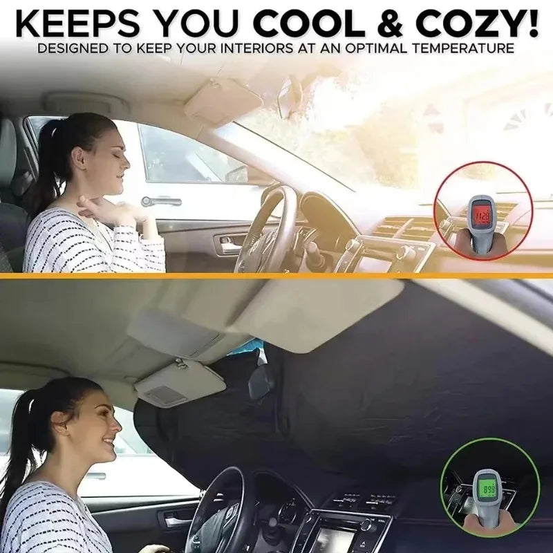 Foldable Car Windshield Sunshade UV Protection + Storage Bag