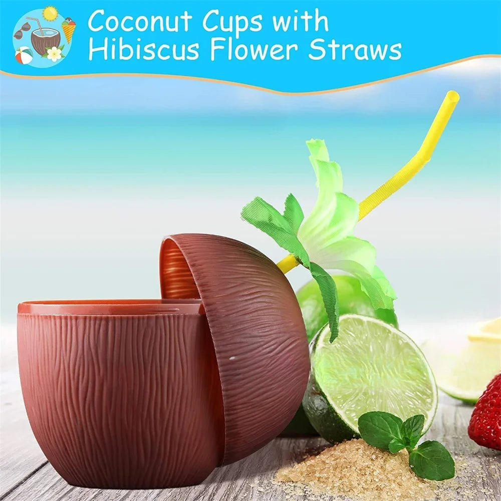 Tropical Coconut Drinking Cup with Straw | Hawaiian Party