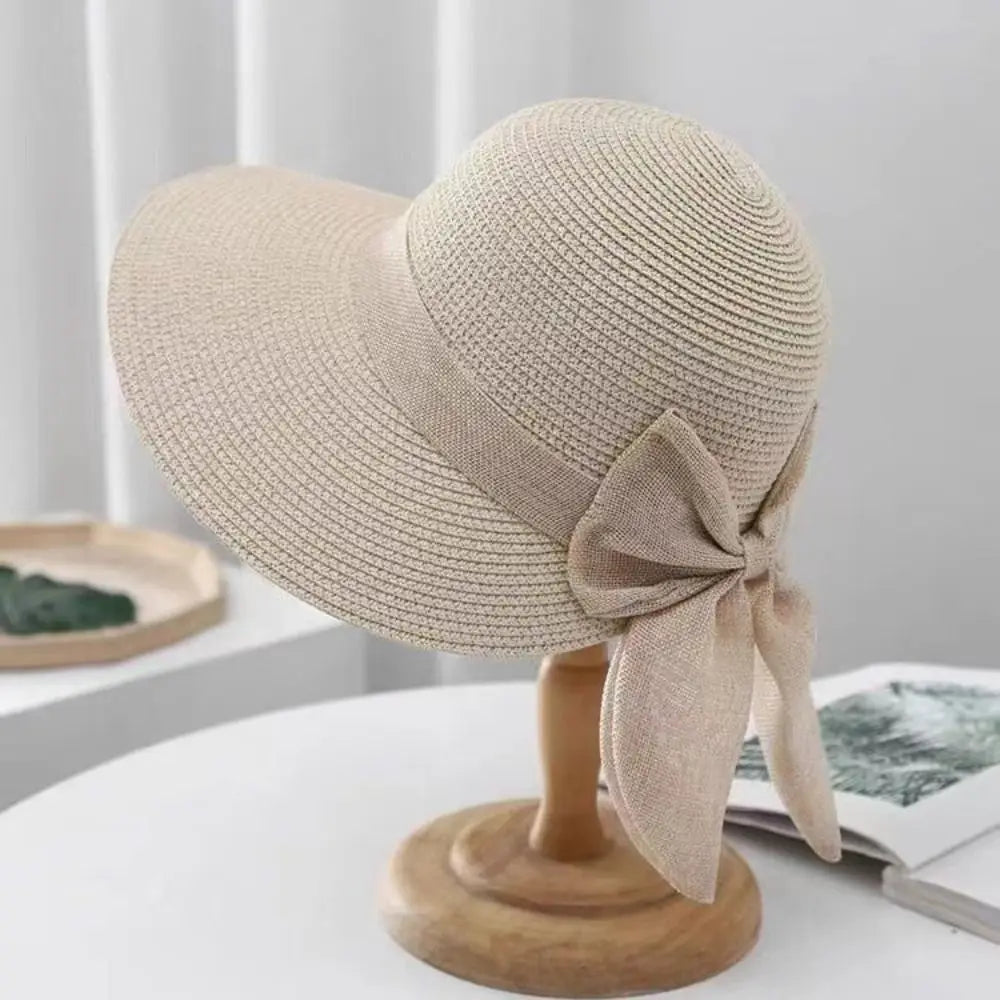 Women's Wide Brim Straw Sun Hat – UV Protection Bowknot