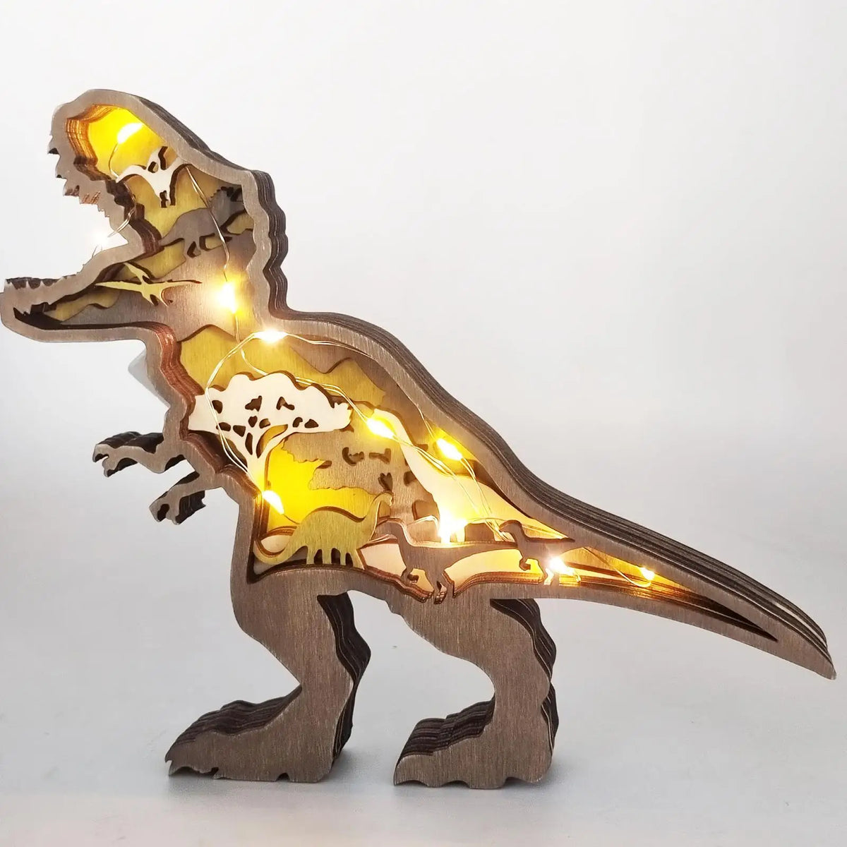 Wooden Dinosaur 3D Optical Illusion Night Light Table Lamp