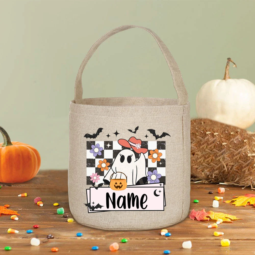 Personalized Halloween Trick or Treat Linen Bag & Bucket