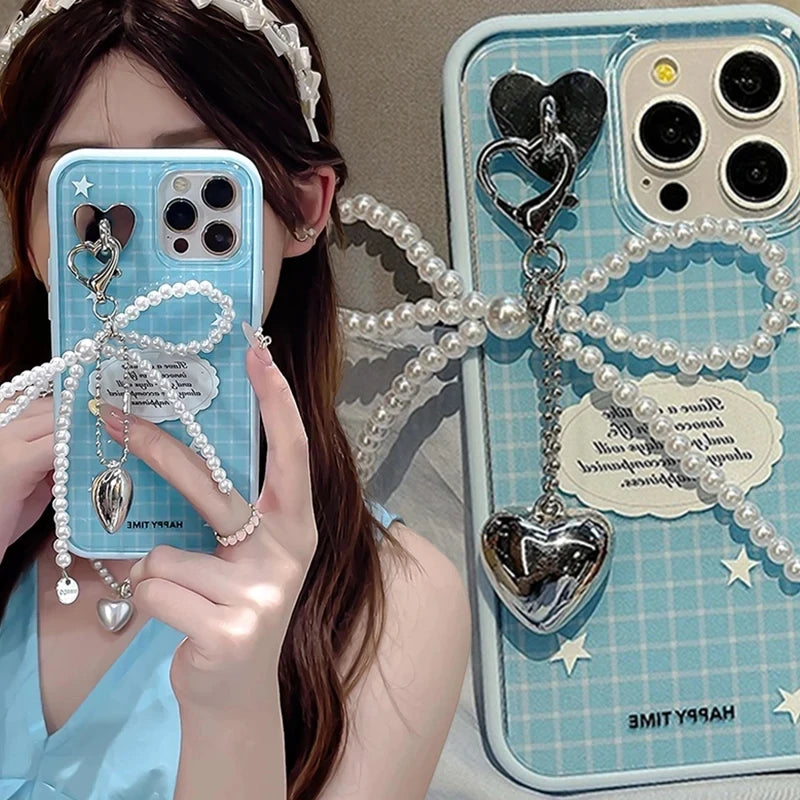 Korean Pearl Bow Keychain – Cute Y2K Bag & Phone Pendant