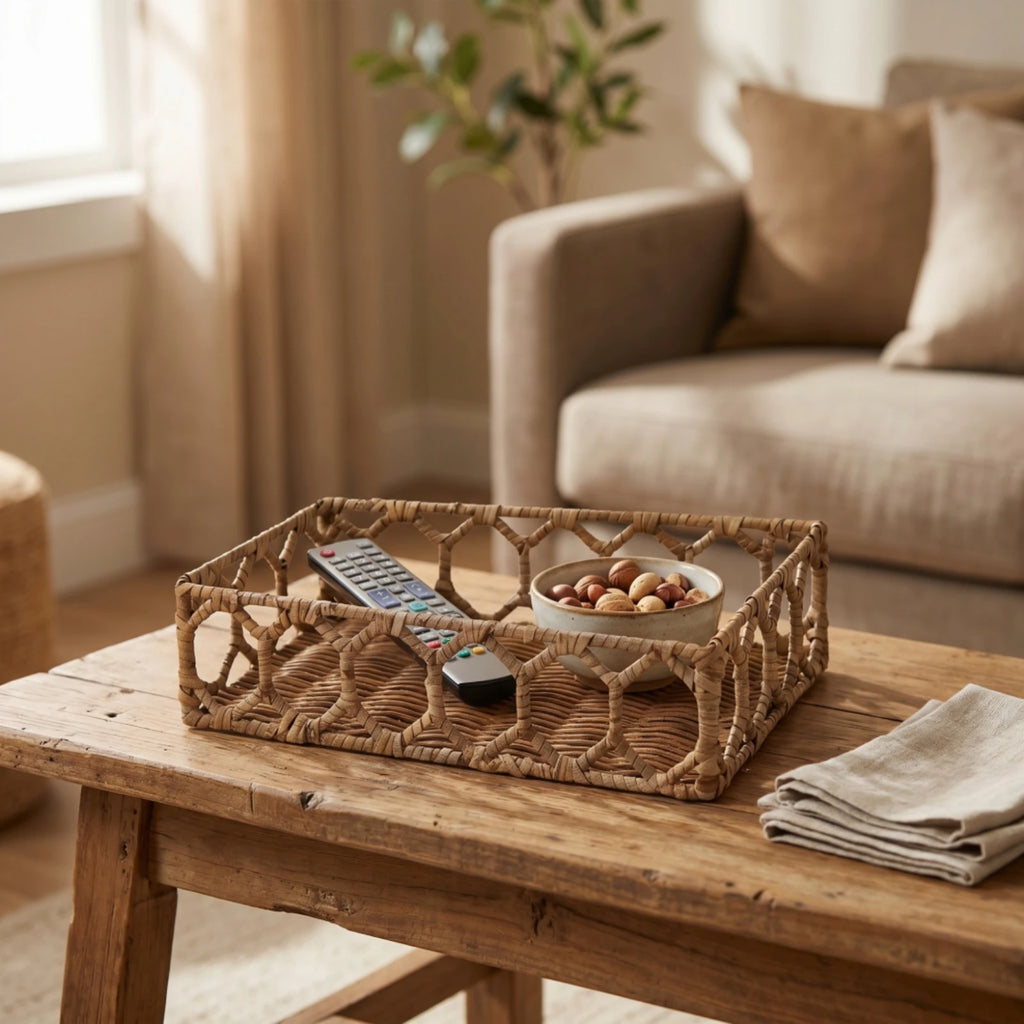 2-Pack Rectangular Rattan Storage Baskets | Wicker Organizer