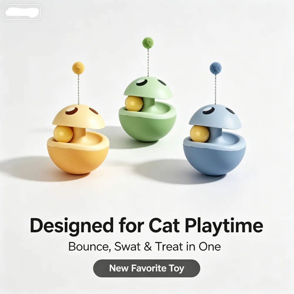 Cat Toy Combo – Mushroom Tumbler Treat Dispenser & Sisal Ball