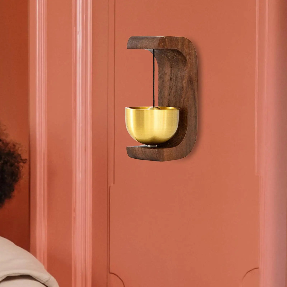 Walnut Doorbell Chime with Brass Bell | Suction Cup Mount