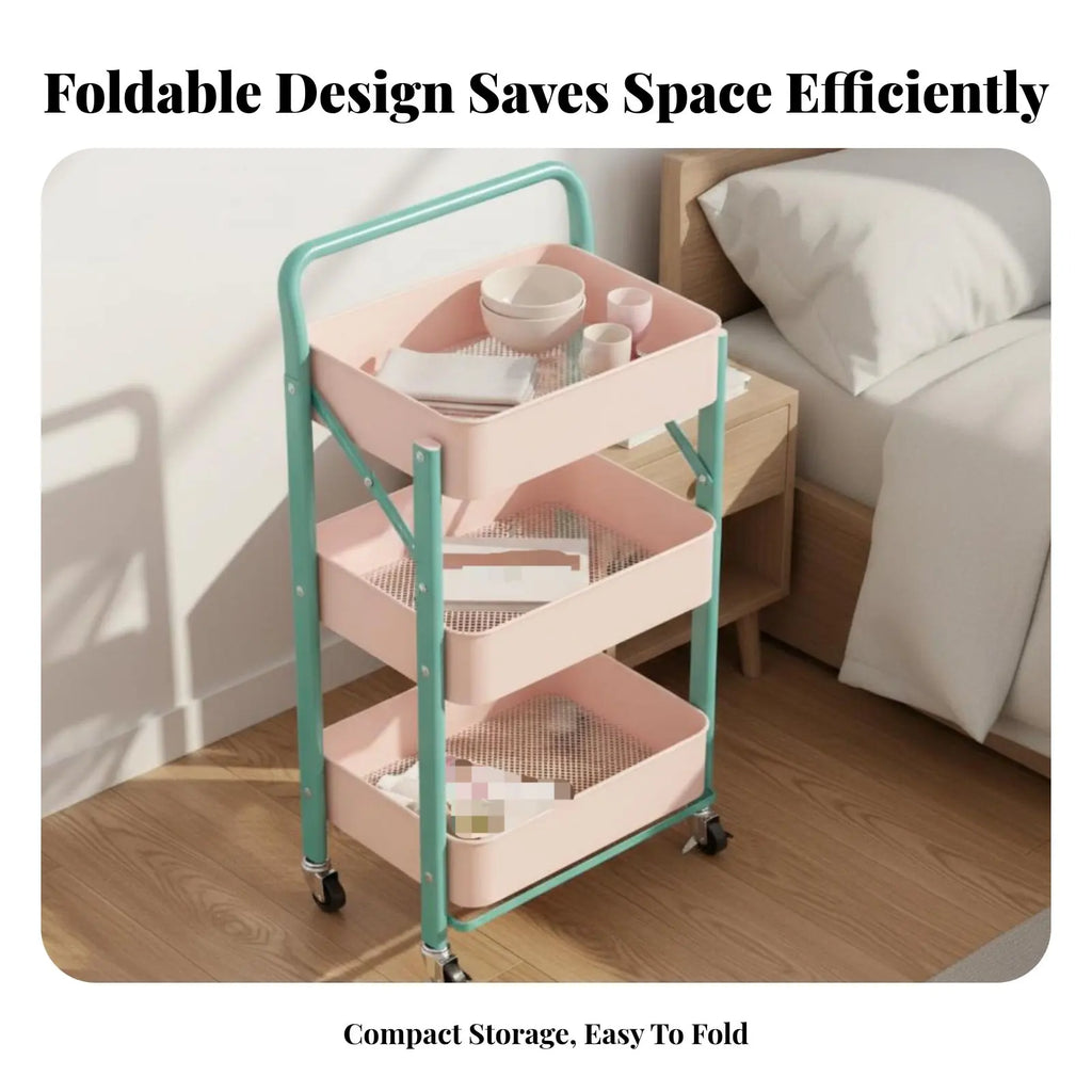 NIFTY Foldable 3-Tier Rolling Cart | Mobile Storage Organizer