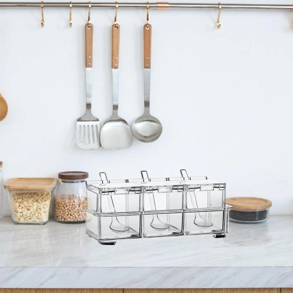 Clear 3-Compartment Airtight Spice Box Set with Spoon