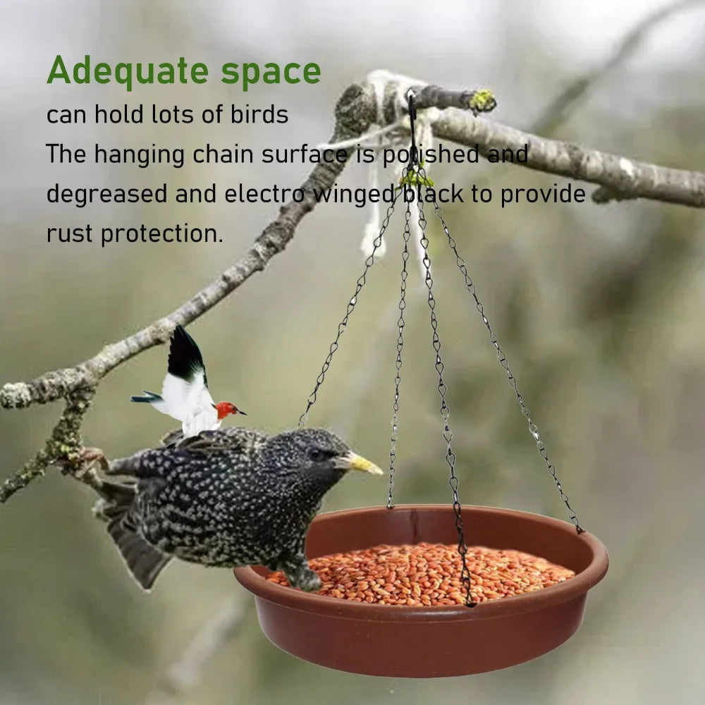 Hanging Bird Bath & Feeder – Shallow Bowl with Iron Chain