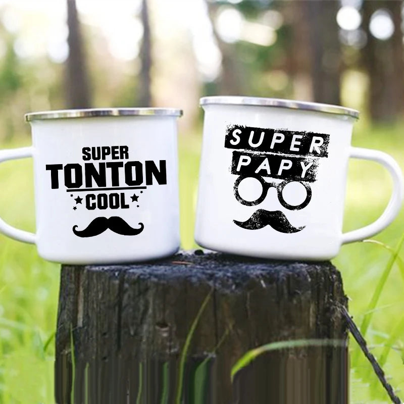 Super Tonton Papy Enamel Camping Mug – Father's Day Gift