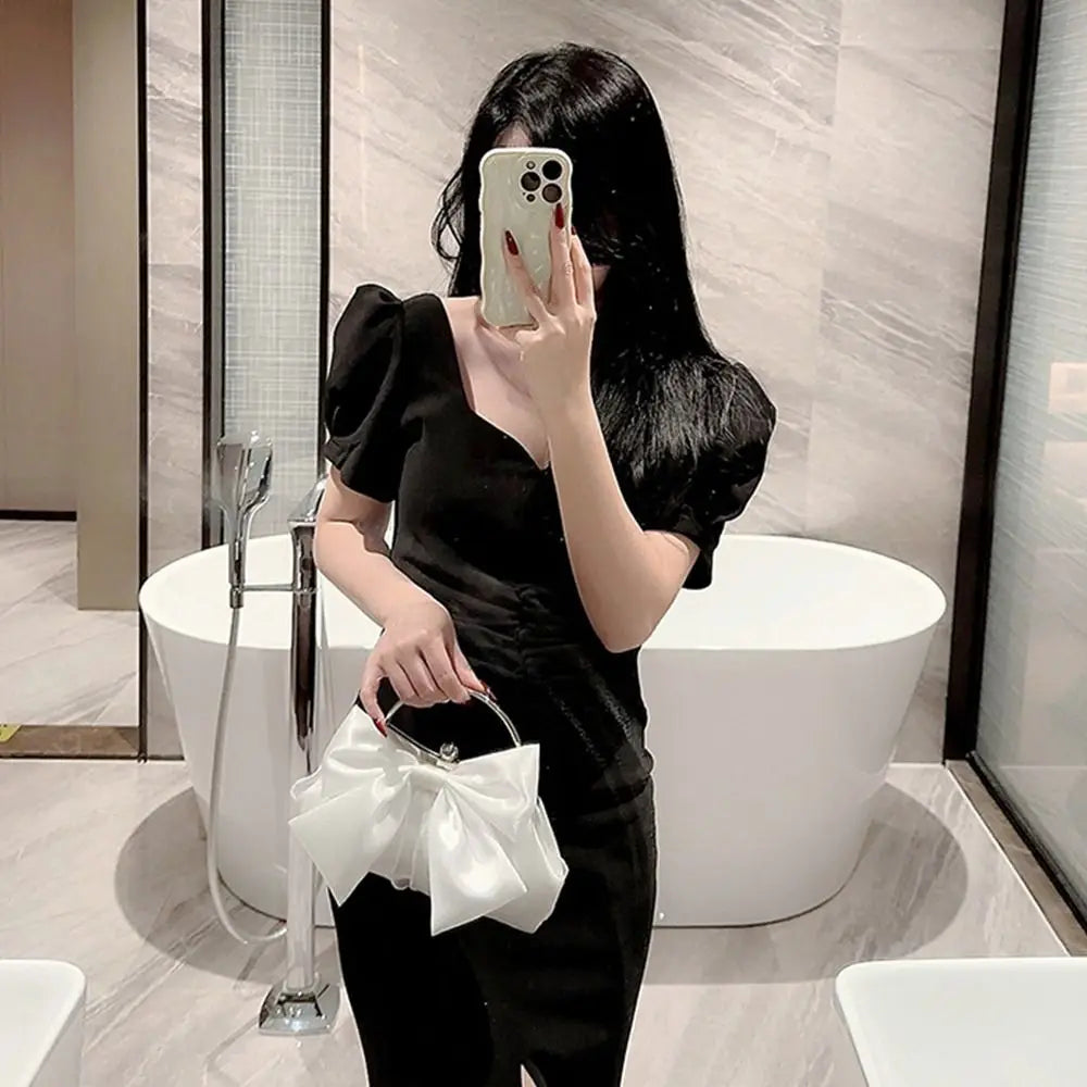 Gold Silk Bowknot Evening Clutch Bag | Wedding Banquet Purse
