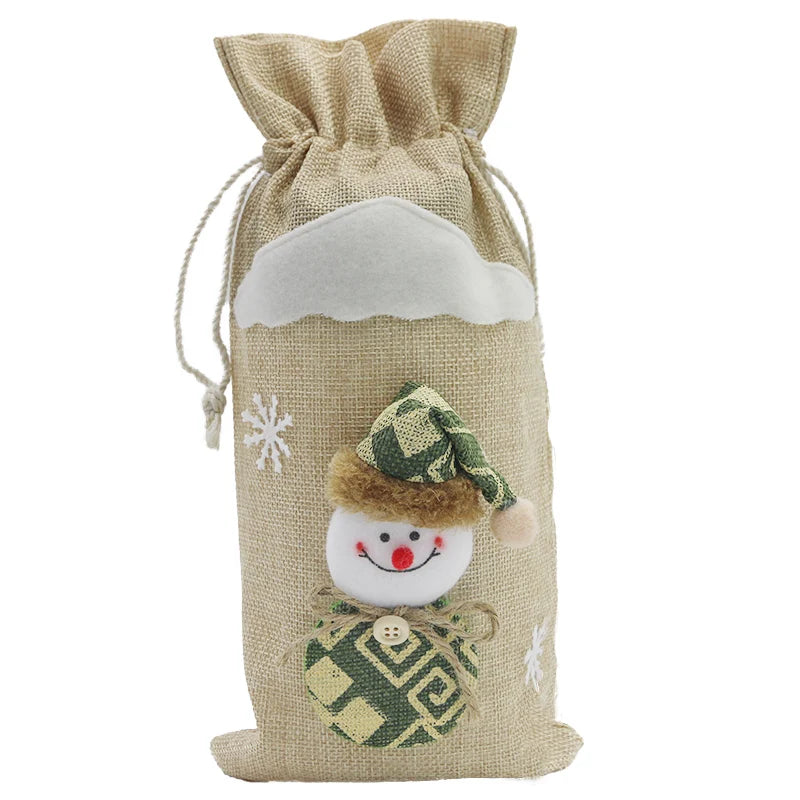 Christmas Linen Wine Bottle Cover Bag | Festive Gift Wrap