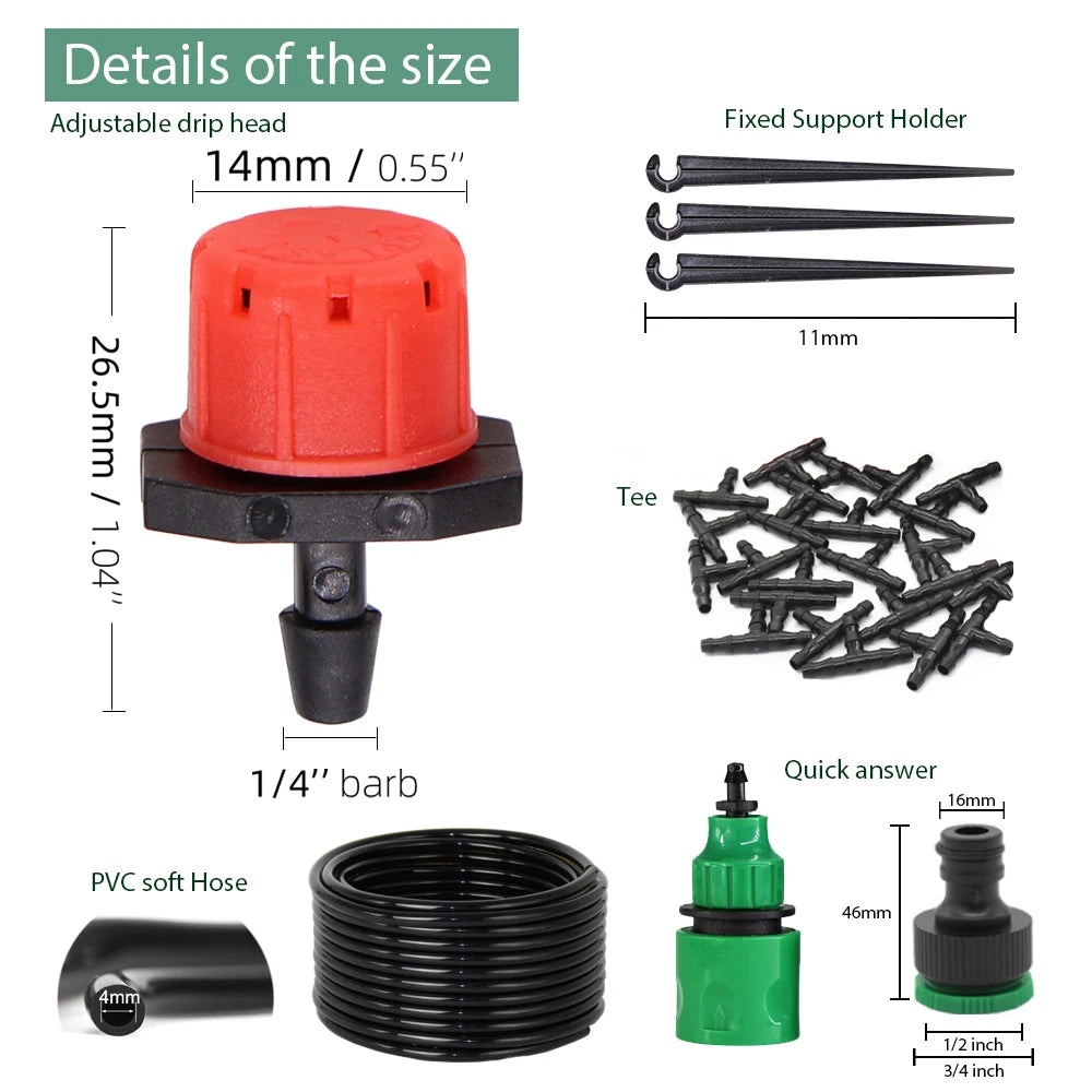 1/4" Drip Irrigation Kit – Auto Garden Watering System 5–50m