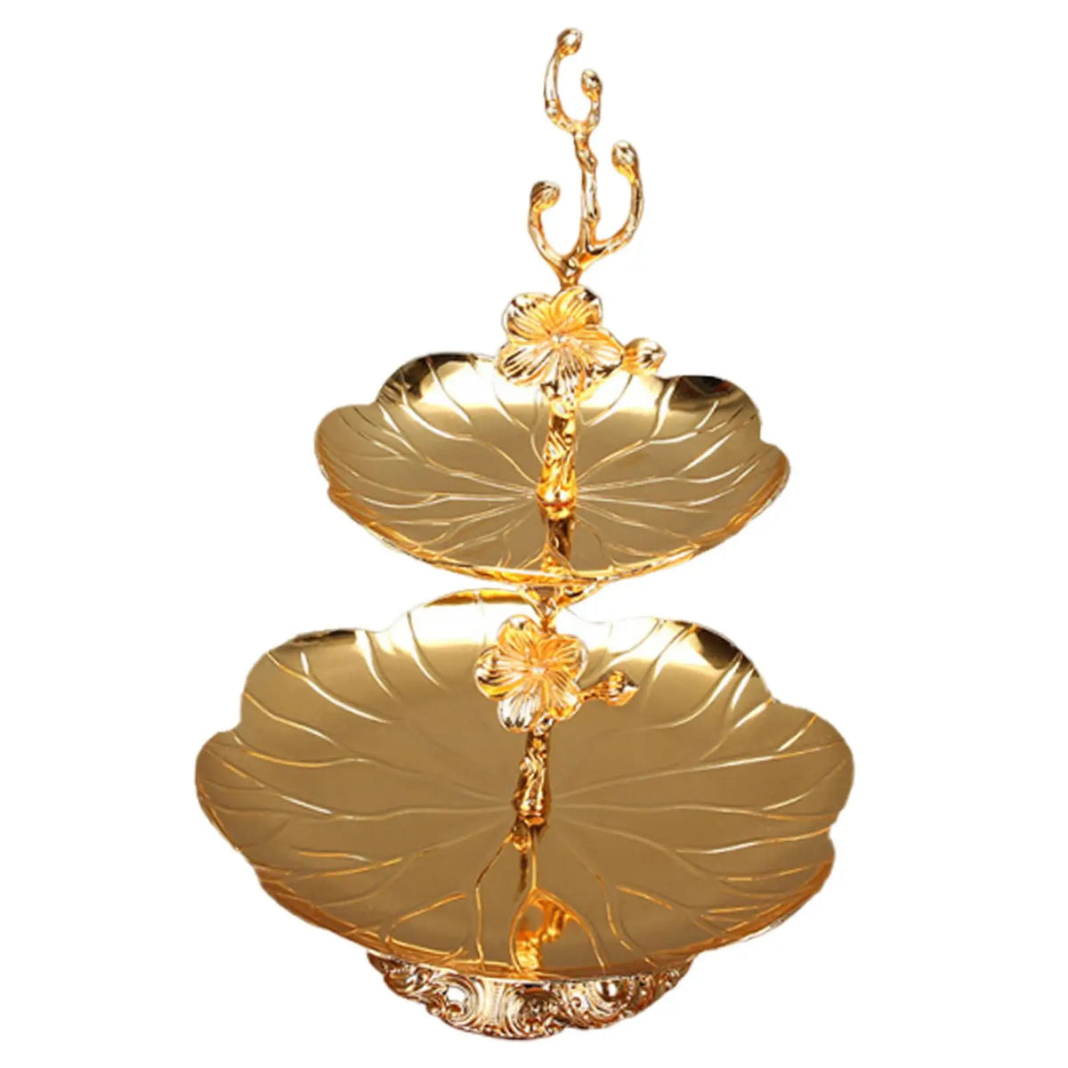 Golden 2-Tier Dessert & Fruit Stand | Elegant Metal Pastry Tray