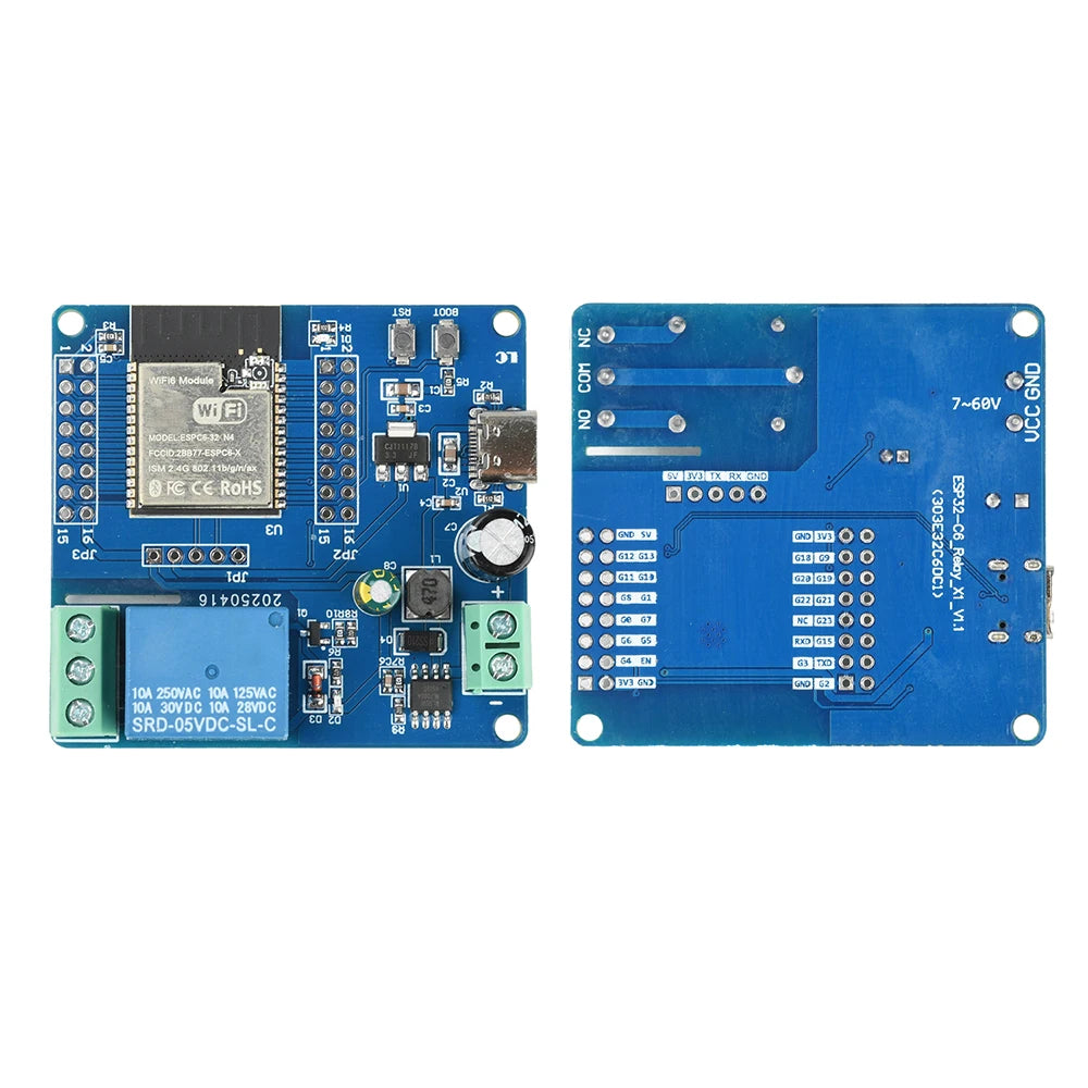 ESP32-C6 Wi-Fi 6 Bluetooth Relay Dev Board | Type-C DC 7-60V