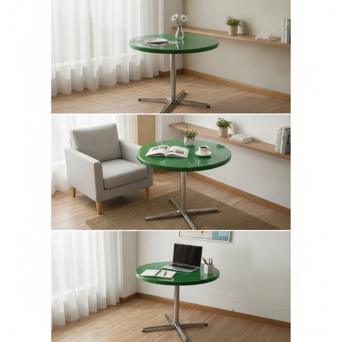 Folding Dining Table | Glossy Compact Round Table for Apartments