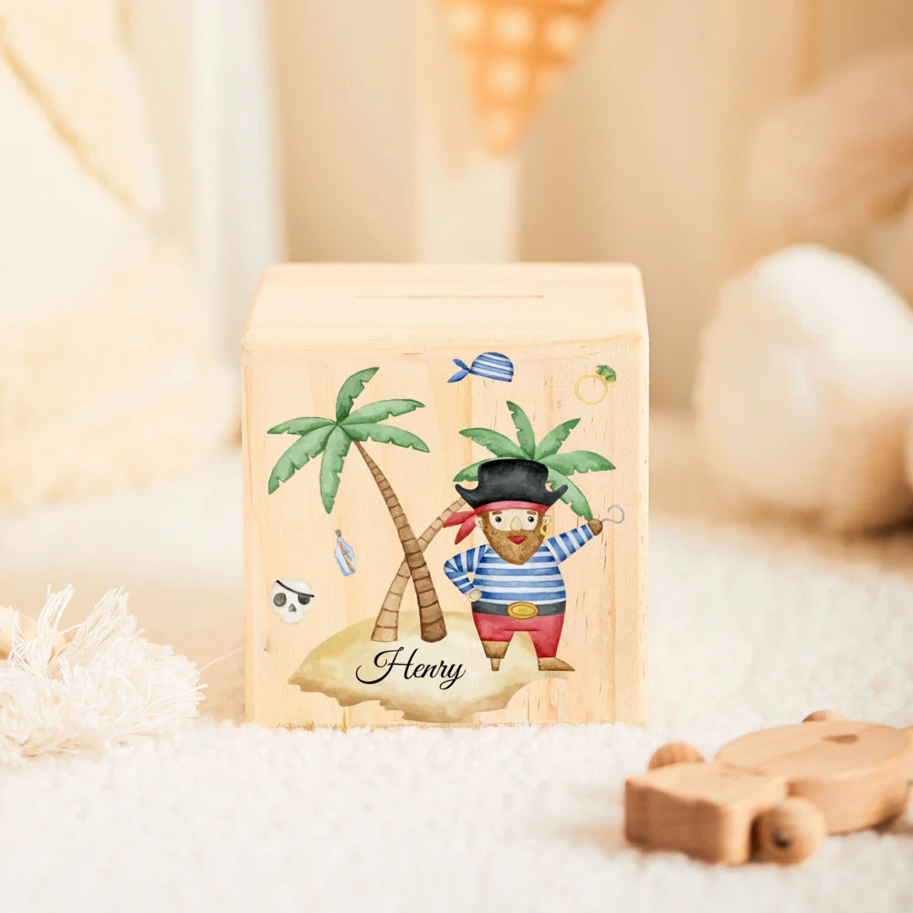 Personalized Wooden Piggy Bank for Kids – Custom Name Money Box