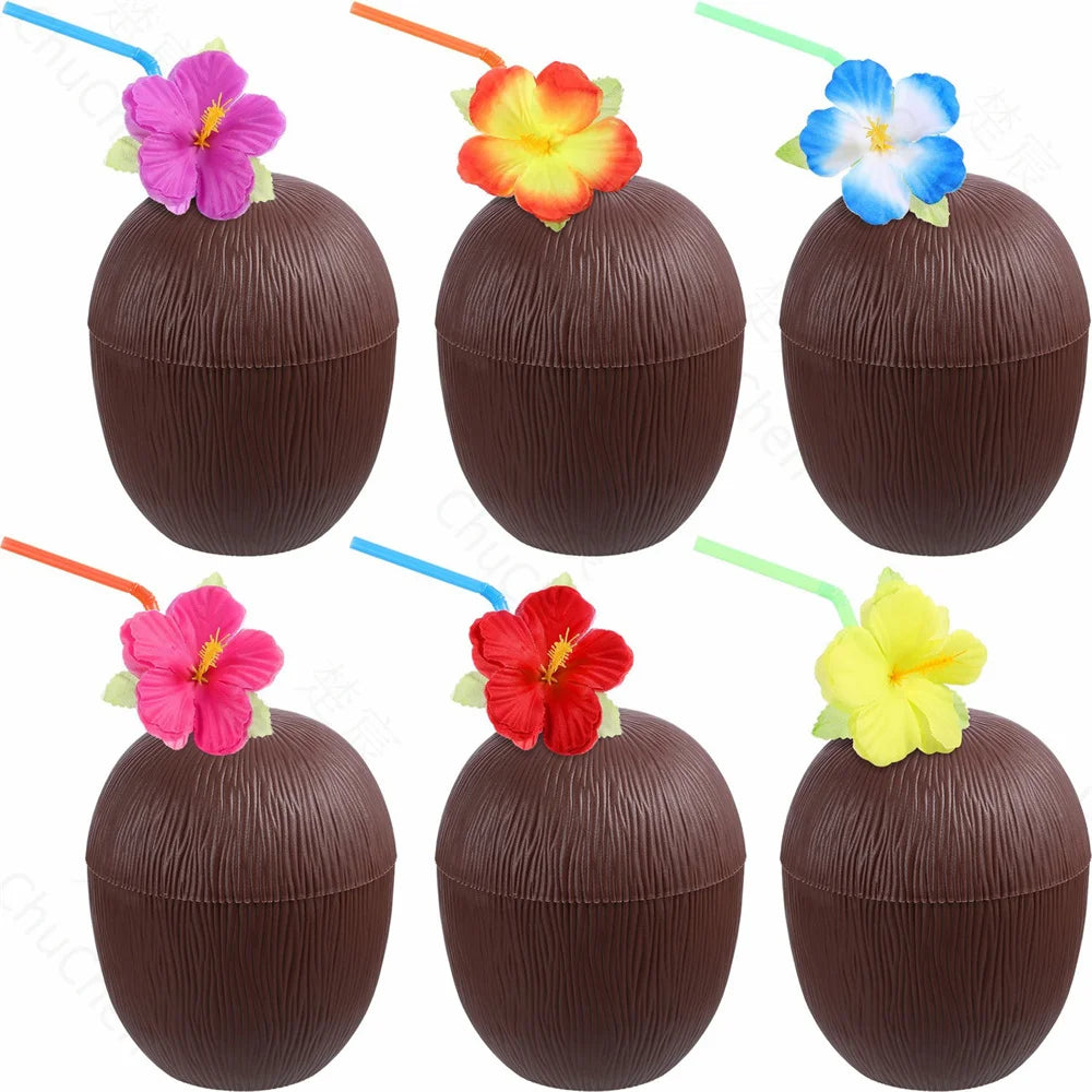 Tropical Coconut Drinking Cup with Straw | Hawaiian Party