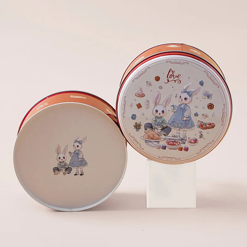 Cute Rabbit Round Tin Storage Box – Metal Candy & Gift Box