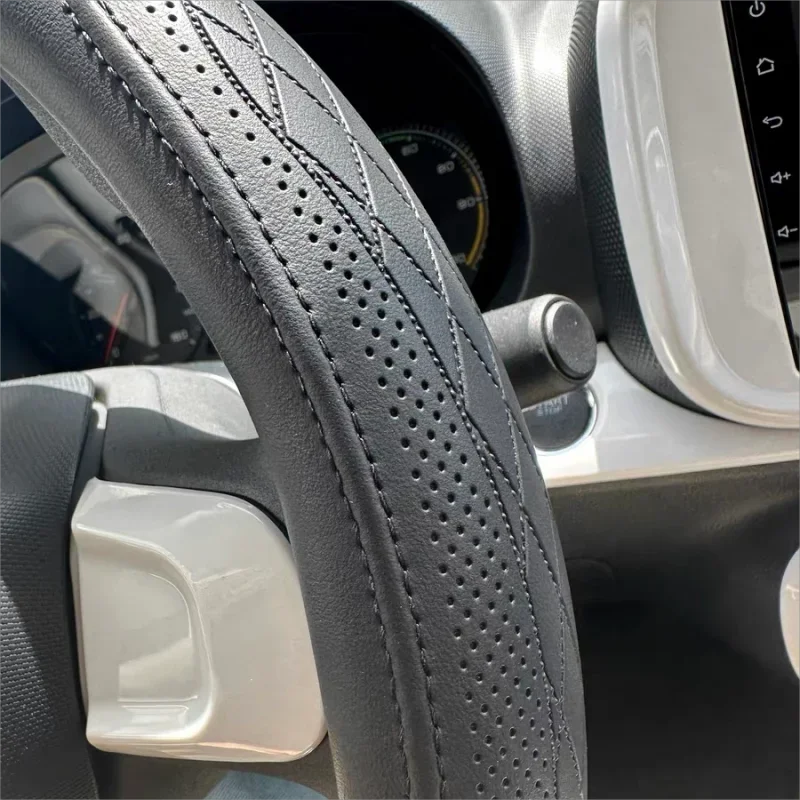 KKJOY Leather Perforated Non-Slip Steering Wheel Cover 15 Inch